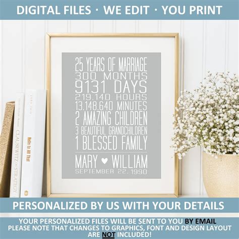 Celebrate every year with creative and heartfelt gifts that show them just how much you care. Printable 25th anniversary Print, Personalized love story ...