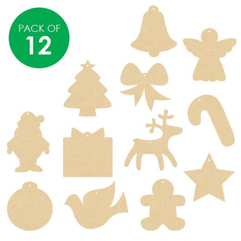 Wooden Christmas Shapes - Assorted - Pack of 12 | Christmas Ornaments