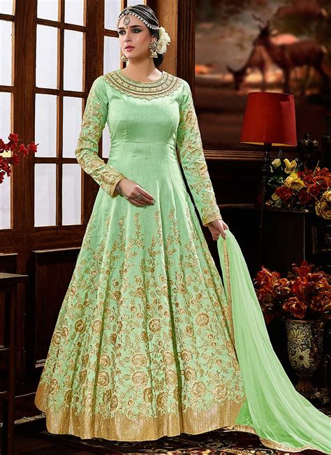 Buy Pista Green Silk Wedding Anarkali In Uk Usa And Canada