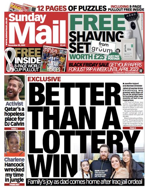 Sunday Mail Front Page 20th Of November 2022 Tomorrows Papers Today
