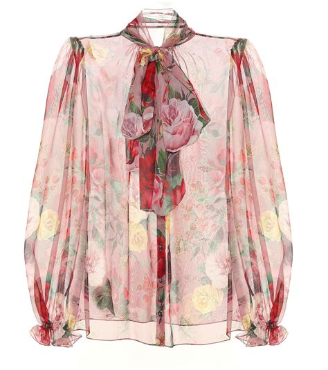 Dolce Gabbana Floral Silk Chiffon Blouse In Pink Lyst