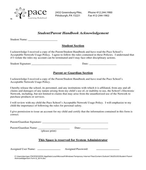 Free 5 Parent Handbook Acknowledgement Forms In Pdf Ms Word