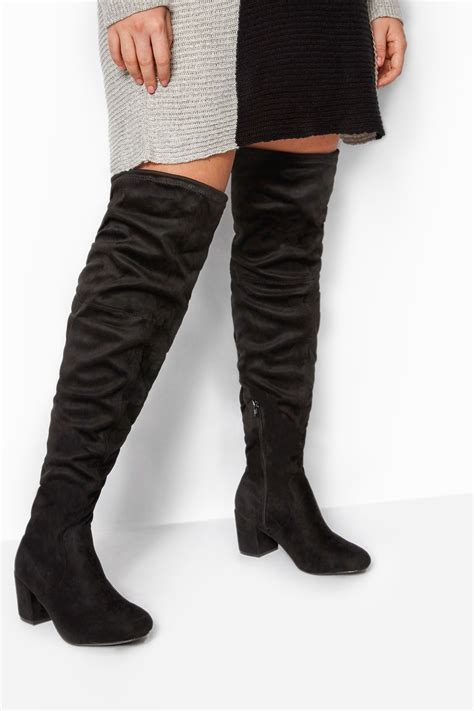 Black Faux Suede Over The Knee Boots In Wide E Fit And Extra Wide Eee Fit