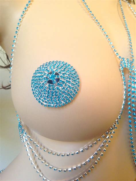 Rhinestone Aqua Blue Nipple Pastie Covers Tassels Lingerie Etsy