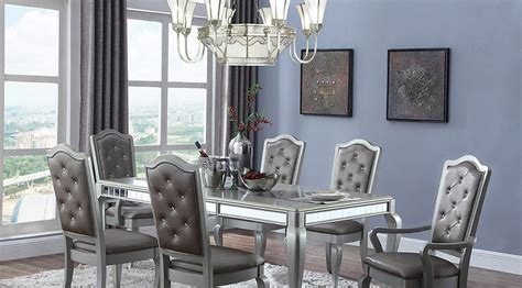 Glamour Style Dining In A Metallic Silver Finish 5 Piece 7 Piece