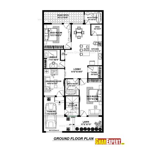 The buildup area of this plan is 1000 sqft. House Plan for 30 Feet by 60 Feet plot (Plot Size 200 Square Yards) - GharExpert.com