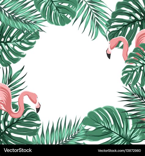 Tropical Border Frame Leaves Pink Flamingo Birds Vector Image