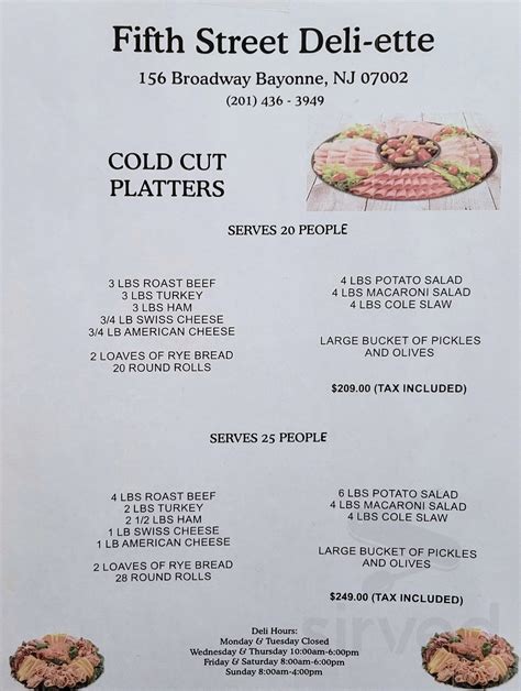 Fifth Street Deli-Ette menu in Bayonne, New Jersey, USA