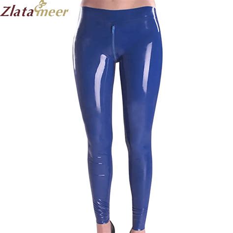 Buy Women Dark Blue Trousers Latex Pants Crotch Zipper