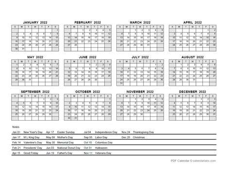 Printable Yearly Calendar 2022 With Holidays Calendar Example And Ideas