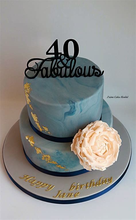 Ladies 40th Birthday Cake With Peony And Gold Leaf By