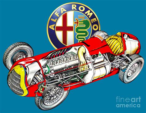 Alfa Romeo Tipo Alfetta Cutaway Automotive Art Drawing By
