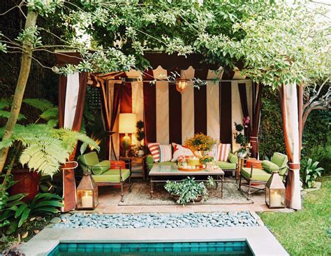 Pondside Striped Cabana Outdoor Decorating Interior Design Ideas