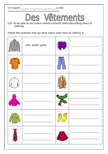 French Clothing Des Vêtements Ks2 Worksheets Teaching Resources