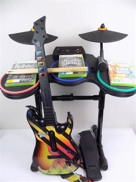 Xbox 360 Guitar Hero World Tour Bundle Drum Guitar 3x Games Mic Ebay