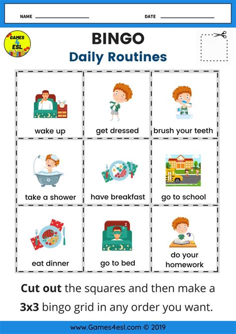 Daily Routine Bingo Esl Worksheets Daily Routine Worksheet Daily