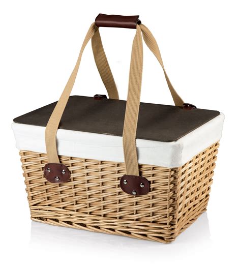 Picnic baskets allow you to transport food and dishware from indoors to outdoors. Picnic Time Canasta Grande-Natural Flat Lid Basket, Willow