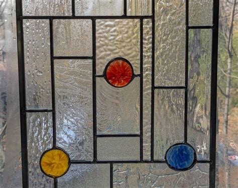 Stained Glass Window Panel In Clears And Splashes Of Colour Etsy