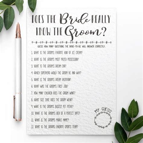 How Well Does The Bride Know The Groom Instant Download Etsy Uk Bridal Shower Question Game