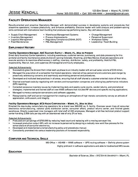 Facility Operating Manager Resume Facility Manager Resume Every