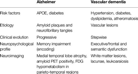 Summary Of The Main Features Of Alzheimers Disease And Vascular