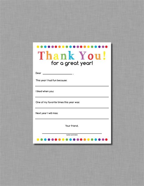 Teacher Thank You Letter End Of School Year T Instant