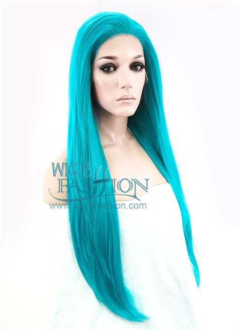 28 Long Wavy Turquoise Blue Made To Order Lace Front Synthetic Hair