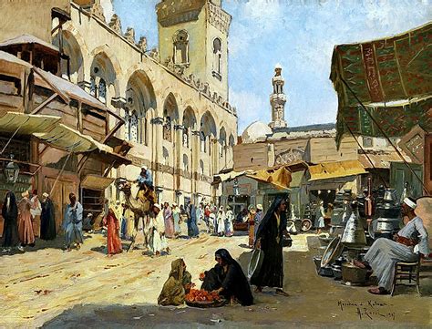 Arab Market In Qalawun Mosque Cairo 1907 By Alberto Rossi Italian 1858 1936 Oil On Canvas