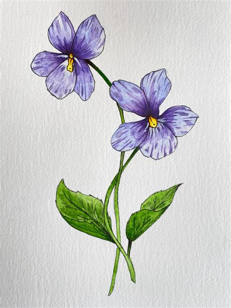 Violet Floral Painting Illustration Etsy