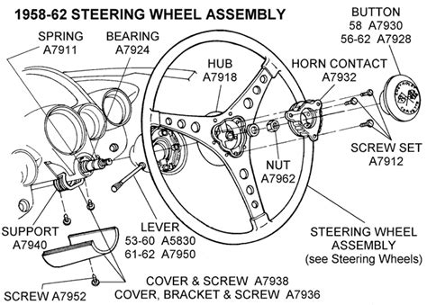 1958 62 Steering Wheel Assembly Diagram View Chicago Corvette Supply