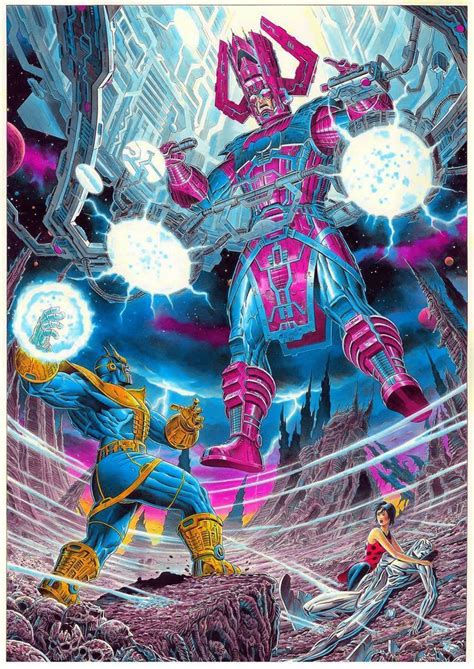 Galactus And Silver Surfer Vs Thanos Art Dc Comics Marvel Dc Comics
