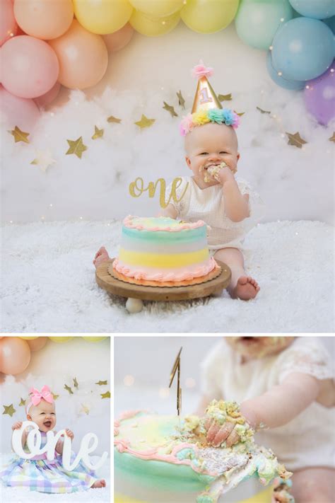 Rainbow Themed Cake Smash Photography Session Maura Birthday Cake