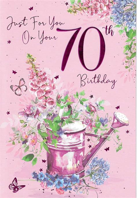 70th Female Birthday Greeting Card 8x5 Flowers In Watering Can