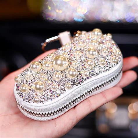 Bling Car Key Holder Case Bag With Rhinestones And Pearls Carsoda