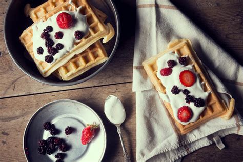 Waffles With Yoghurt And Fruit Stock Photo Download Image Now