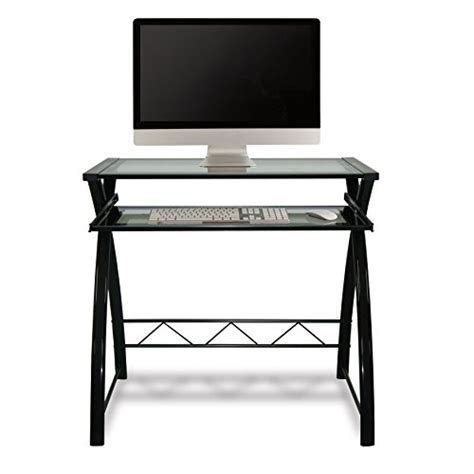 Bello Clear Modern Glass Computer Desk With Keyboard Tray Blackclear