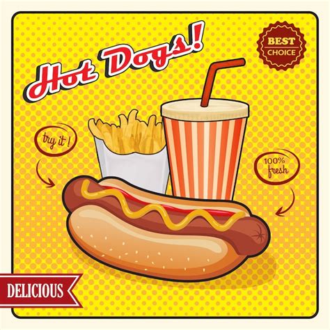 Hot Dogs Comic Style Retro Banner Free Vector