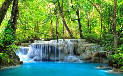 Erawan Waterfall Kanchanaburi Thailand Parks Green Nature Waterfall Hd