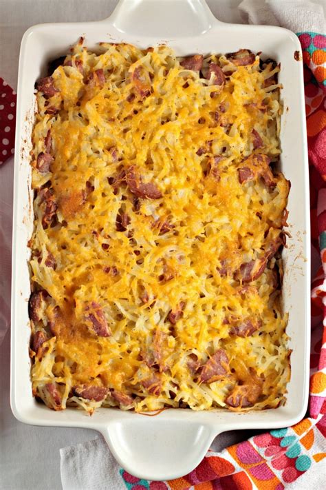 Cheesy Farmland Hickory Smoked Sausage Hash Brown Casserole Mindys