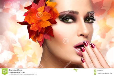 Autumn Makeup And Nail Art Trend Fall Beauty Fashion Girl