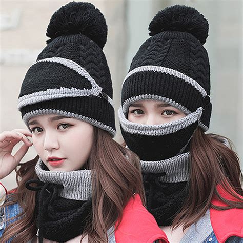 Vikakiooze 3pcsset Fashion Women Winter Knitted Hat Thickened Woolen