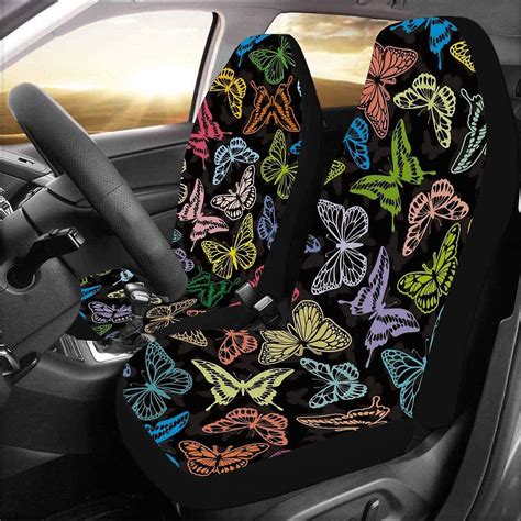 set of 2 car seat covers colorful butterflies universal auto front seats protector fits for car