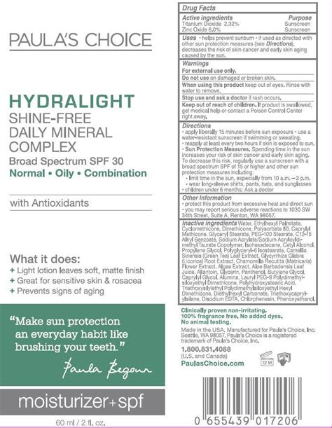 Is it right for you? PAULA'S CHOICE HYDRALIGHT SHINE-FREE DAILY MINERAL COMPLEX ...