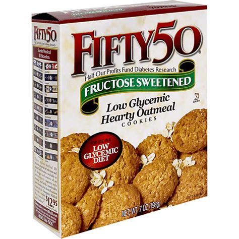 Fifty 50 Fructose Sweetened Low Glycemic Hearty Oatmeal Cookies