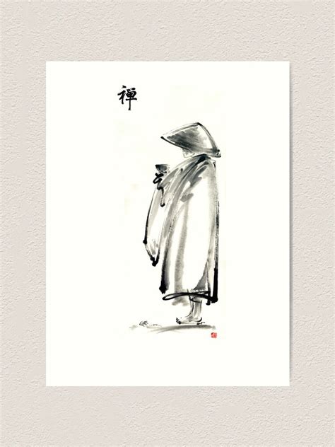 Buddhist Monk With A Bowl Zen Calligraphy 禅 Original Ink Painting