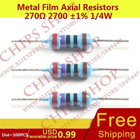 1lot100pcs Metal Film Axial Resistors 270ohm 2700 1 14w 025w