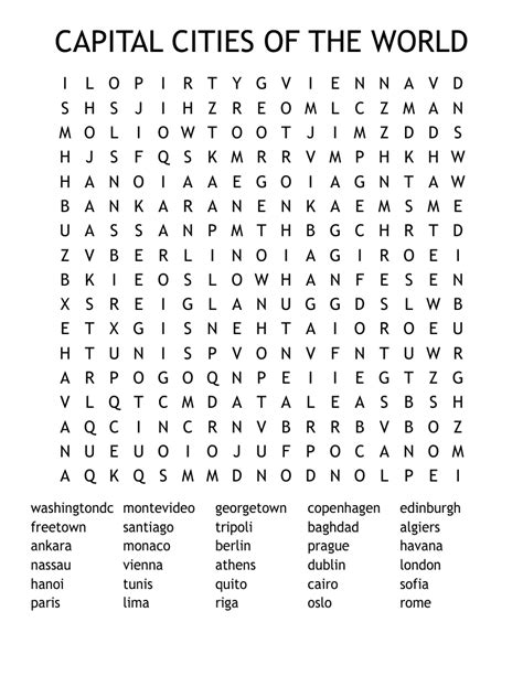 World Cities Printable Word Search Puzzle Word Search Addict Gambaran