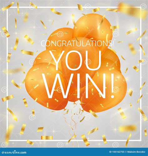 Balloons With Confetti And Text Congratulations You Win Stock Vector
