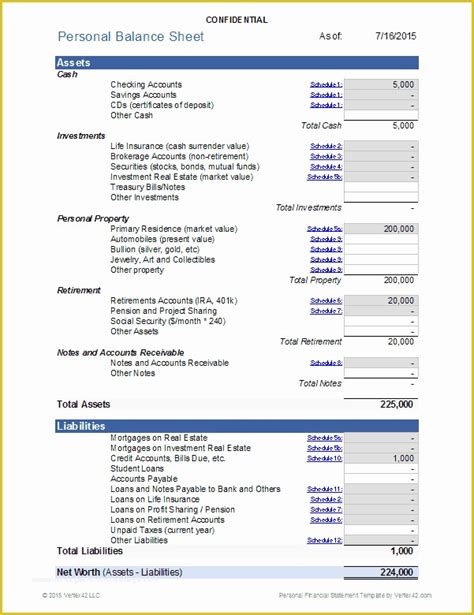 Personal Balance Sheet Template Excel Free Download