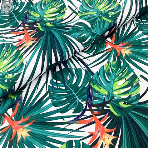 Palm Leaf Fabric By The Yard Cotton Fabric Tropical Fabric Etsy